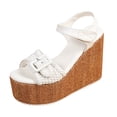 thumbnail image 4 of Rokment Extra Chunky Heeled Platform Dressy Sandals for Women 2026 Fashion Casual Buckles Braided Leather Ultra Wedge High Heels Dress Shoes Summer Vacation White Size 7, 4 of 6