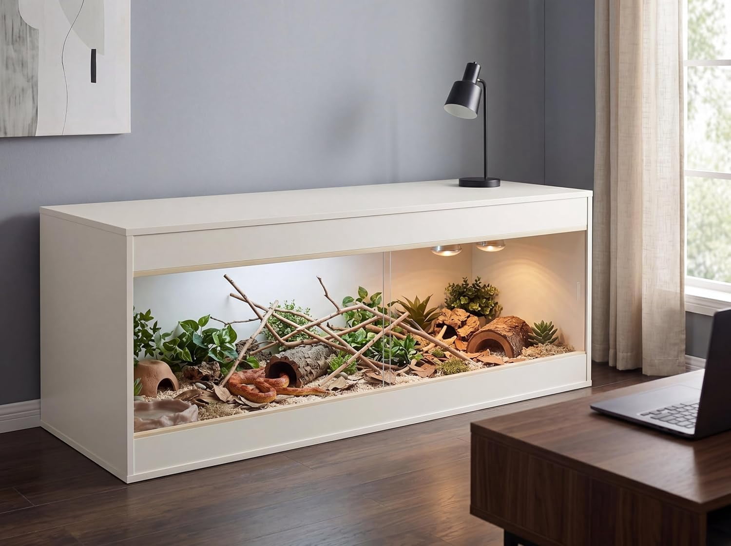 Crawl Creations 180 Gallon Reptile Enclosure, Made in USA 72" x 24" x 24" Bearded Dragon Tank with Sliding Glass Doors, Large Terrarium for Leopard Geckos, Snakes, Lizards & Tortoises - Glacier White