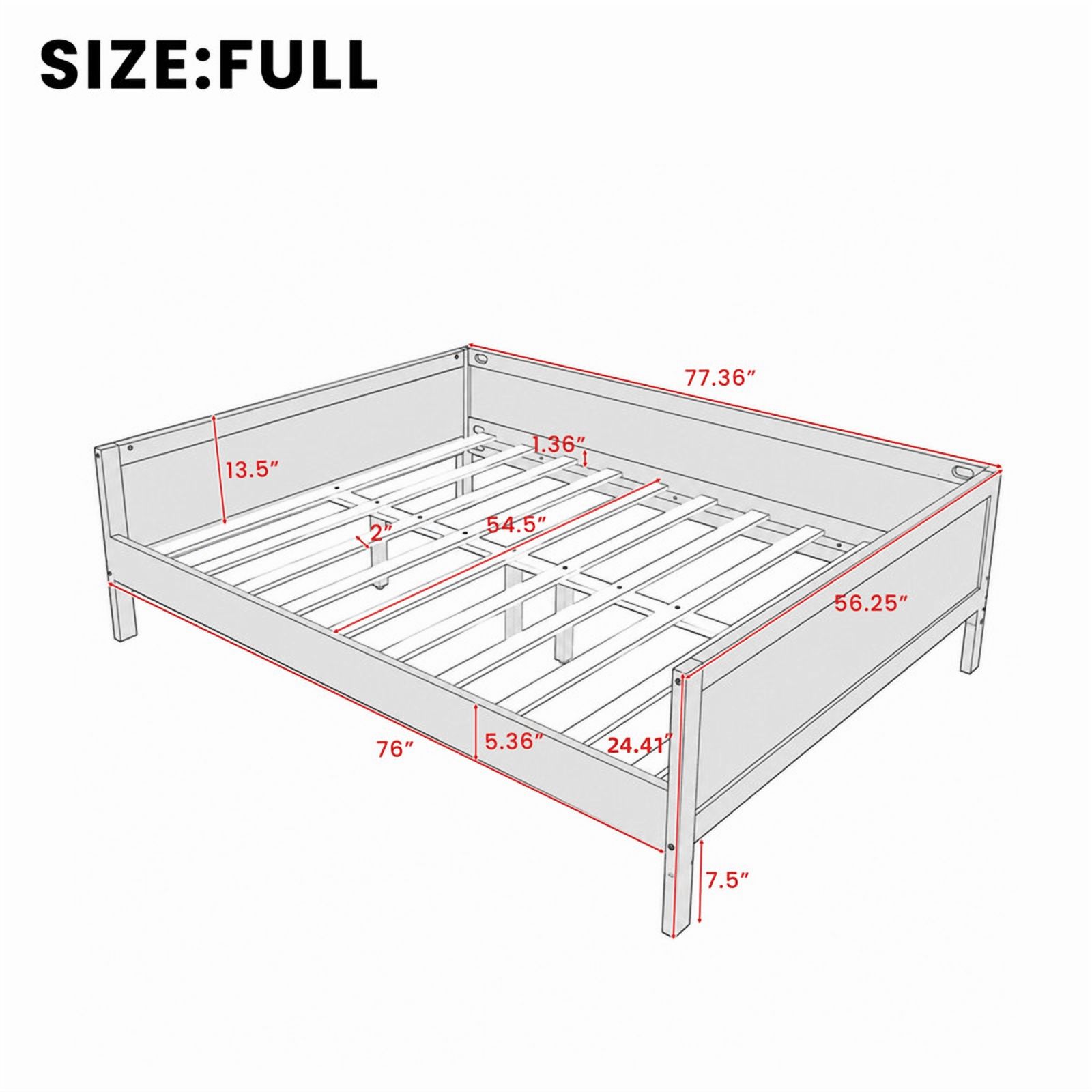 Euroco Wood Full Size Daybed, Sofa Bed with Slats, No Box Spring Needed, Walnut
