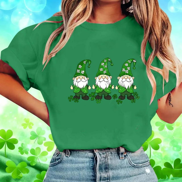 Mceream Chemise St Patricks Day Femme Habillée Décontractée Douce Col Rond Manches Courtes T-Shirt Graphique Drôle Irlandais Cadeau Patricks Day Hauts Pattys Hauts Vacances Tenue d'Été Vêtements Vert TTG