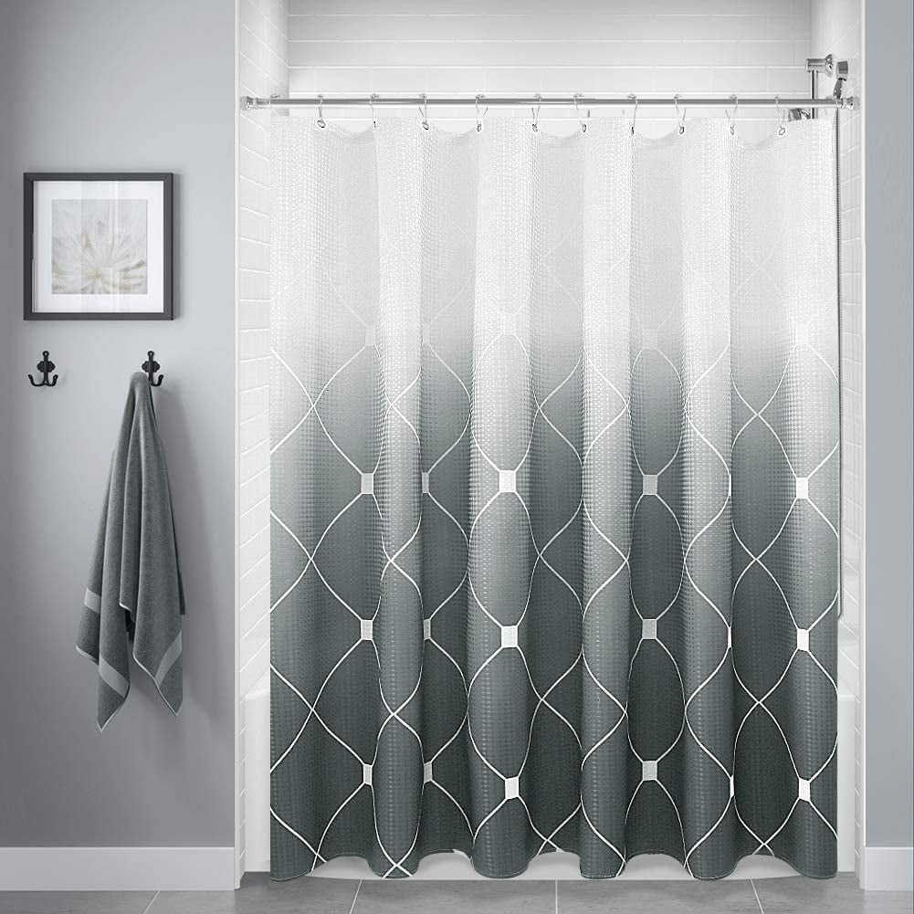 Grey and White Ombre Shower Curtain Set for Bathroom,Geometric Pattern
