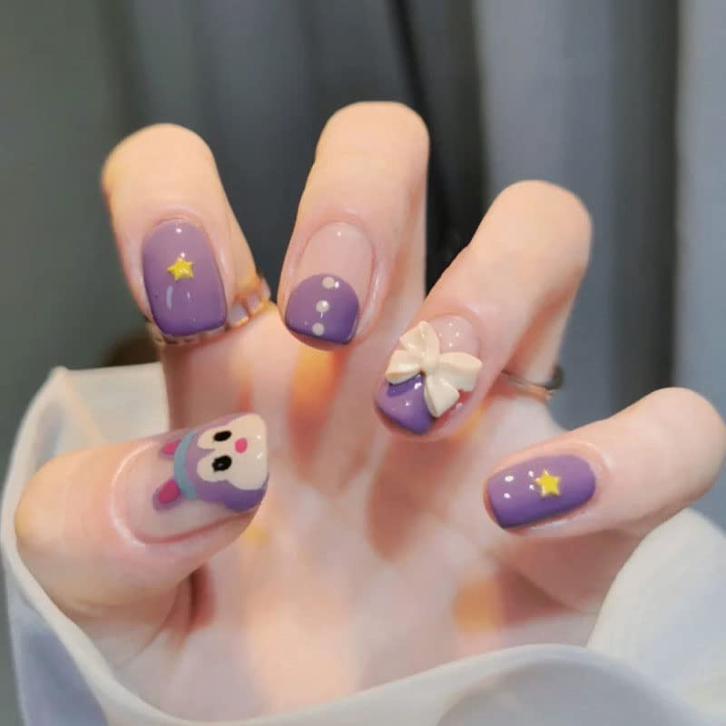 Easter Fake Press on Nails for Women Kid Cute Rabbit Fake Nails Pre