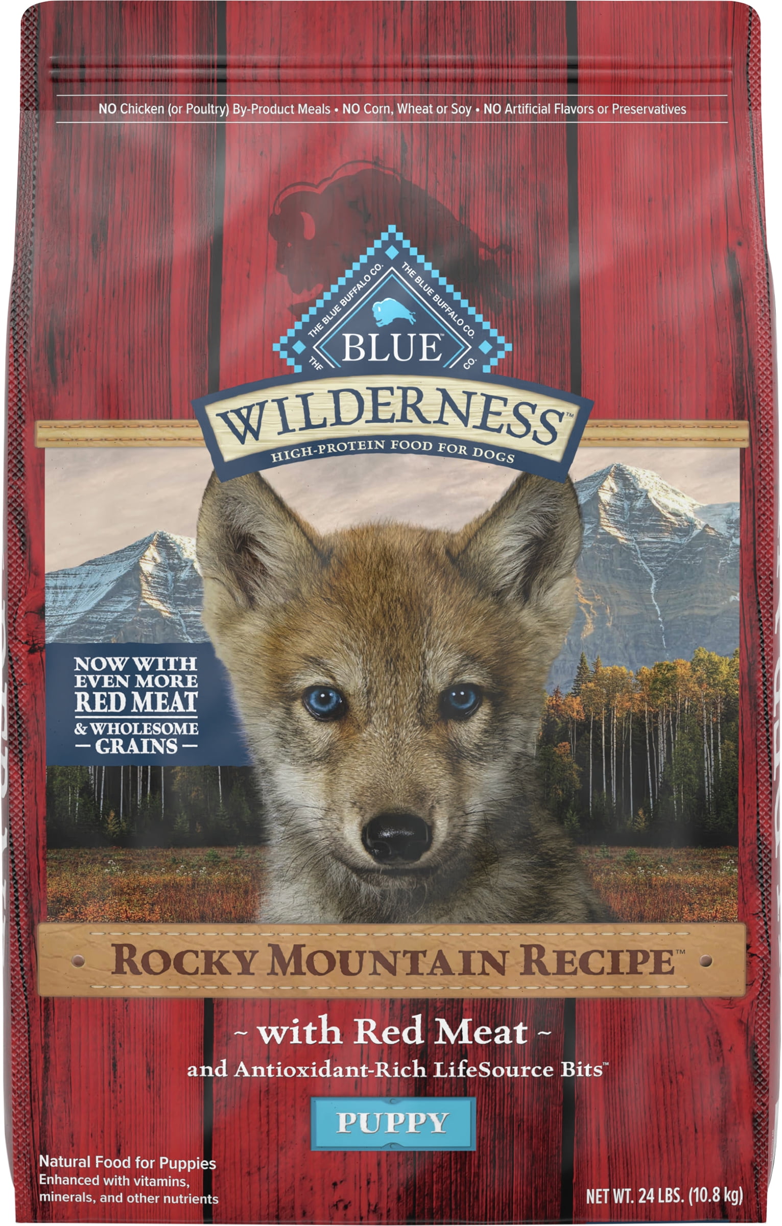 Blue Buffalo Wilderness Rocky Mountain Recipe High Protein Natural Puppy Dry Dog Food, Red Meat with Grain 24 lb Bag