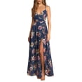 thumbnail image 1 of hirigin Womens Slip Long Dress Large Swing Slit Flower Print Tie-up Casual Suspender Dress, 1 of 7