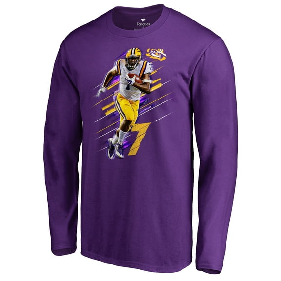 Men's Leonard Fournette Purple LSU Tigers Fade Away Long Sleeve T-Shirt
