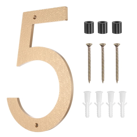 Uxcell Modern House Numbers for Outside, 10 Inch Floating Metal Large Address Numbers with Nail Kit for Apartment Office Hotel Room Signs(Gold, Number 5)