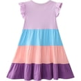 thumbnail image 3 of HILEELANG Girls Cotton Color Block Dress – 100% Soft Cotton Summer Sundress with Ruffle Sleeves, Multi-Color, Sizes 2T-12, 3 of 6