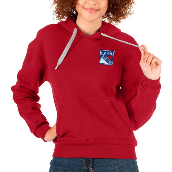 Women's Antigua Red New York Rangers Primary Logo Victory Pullover Hoodie