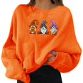 thumbnail image 2 of Women's Casual Crew Neck Sweatshirt Halloween Three Pumpkin Broom Graphic Pullover Vintage Streetwear Top Fall Winter Oversized Sweatshirts Orange L, 2 of 6