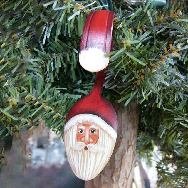 Adorno navideño de Papá Noel con tenedor rizado, adorno navideño pintado con cuchara de Papá Noel rizada, adornos navideños divertidos, adornos divertidos de Papá Noel con tenedor rizado para árbol de