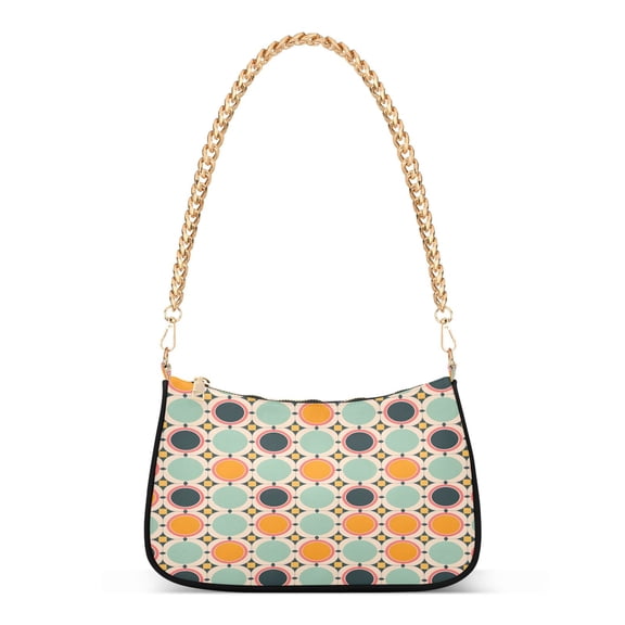 Ryvnso Geometry Circle Print Womens Chain Shoulder Bag Tote Handbags Clutch Hobo Purse with Zipper for Travel