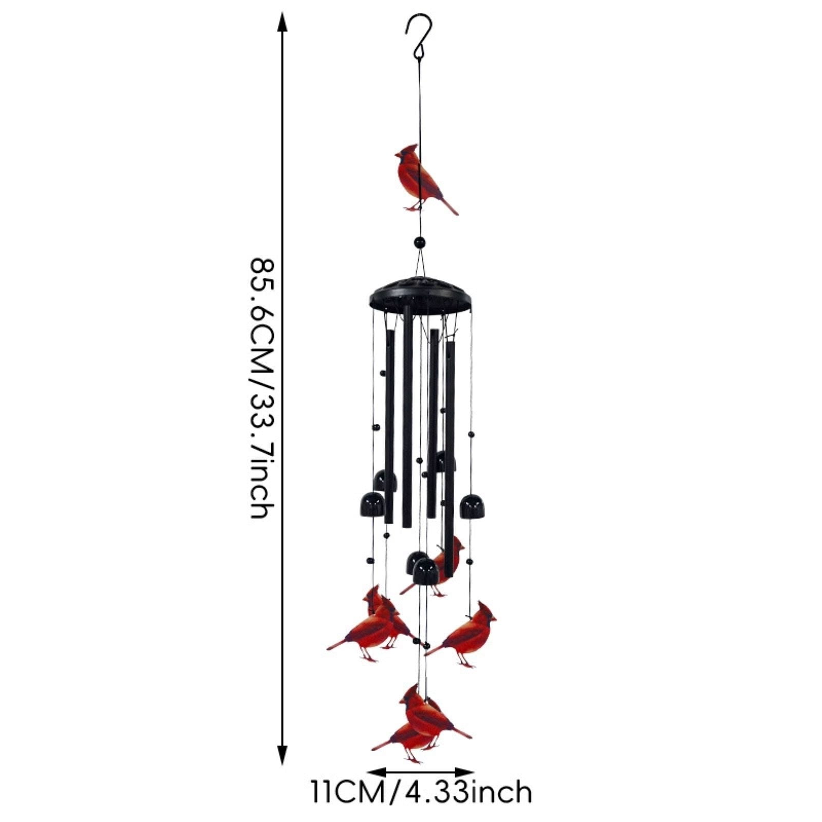 Votnto Cardinal Bird Metal Wind Chime, 33.7" Red Bird Ornament with Soothing Tones for Garden & Home Decor