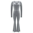 thumbnail image 4 of Conjunto de entrenamiento de 2 piezas para mujer: top corto de manga larga y pantalones de yoga con vuelta, conjunto de fitness a juego, 4 of 5