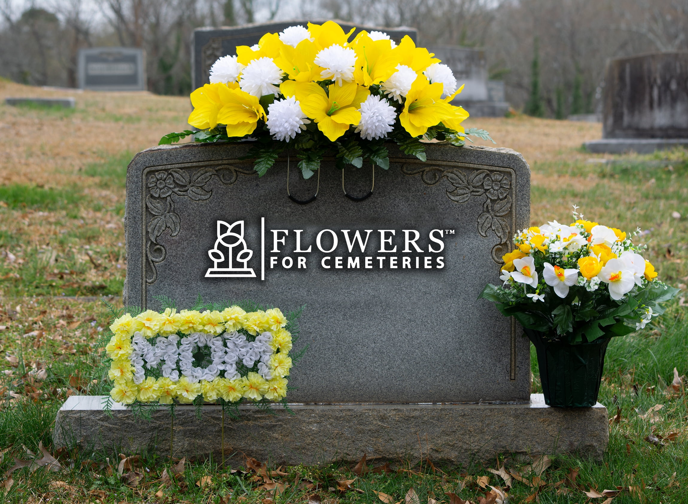 Sympathy Silks Artificial Yellow Cabbage Rose and White Orchids Flower Pot