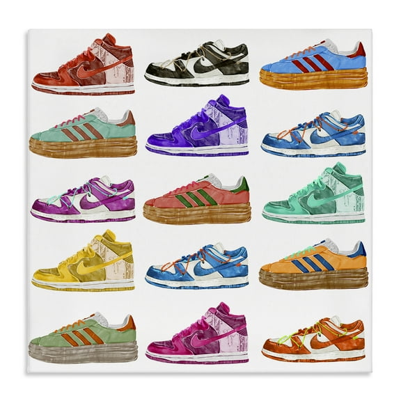 Stupell Industries Fashion Sneakers Array Fashion Painting Wrapped Canvas Art Print Wall Art, 17 x 17