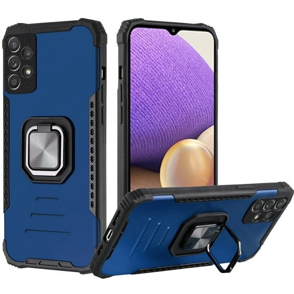 For Samsung A32 5G ALLOY Magnetic RingStand Tough Hybrid Case Cover - Dark Blue
