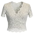 thumbnail image 4 of DHFJKG Lace Crop Tops For Women Solid Color Summer Basic Tee V Neck Sexy Slim Fit Short Sleeve Going Out T Shirt Soft Top, 4 of 7
