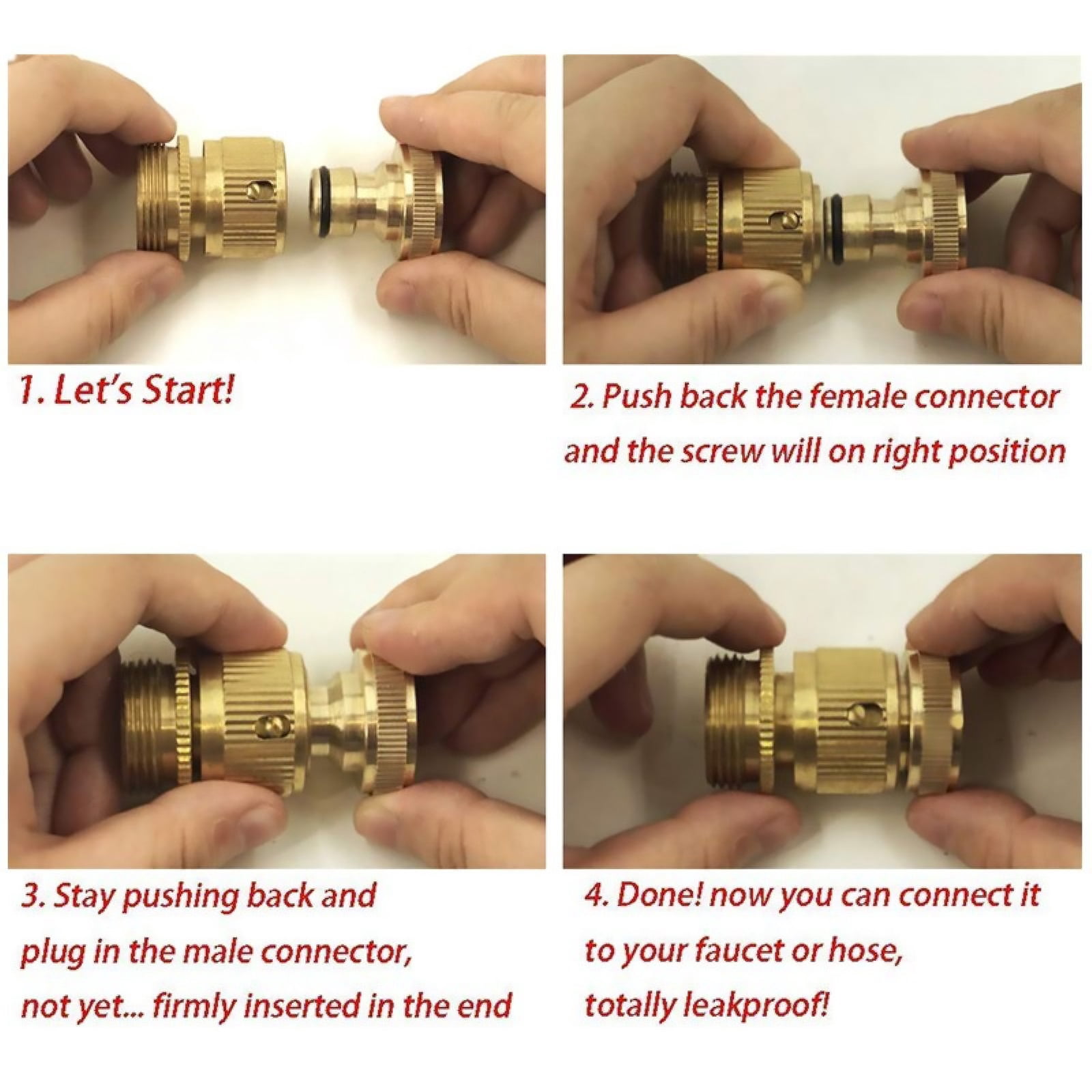 ARCADORA 4 Pair Brass Garden Hose Quick Connectors 3/4” GHT Standard Size Easy Connection Leak Proof Durable Faucets Sprinklers RV Boats