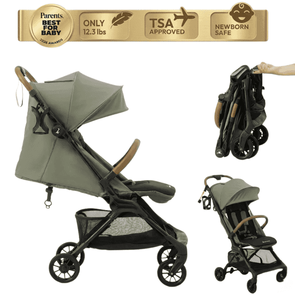 BabbleRoo hoplite compact stroller, lightweight, travel stroller for airplane (12.3 lbs), seaweed green