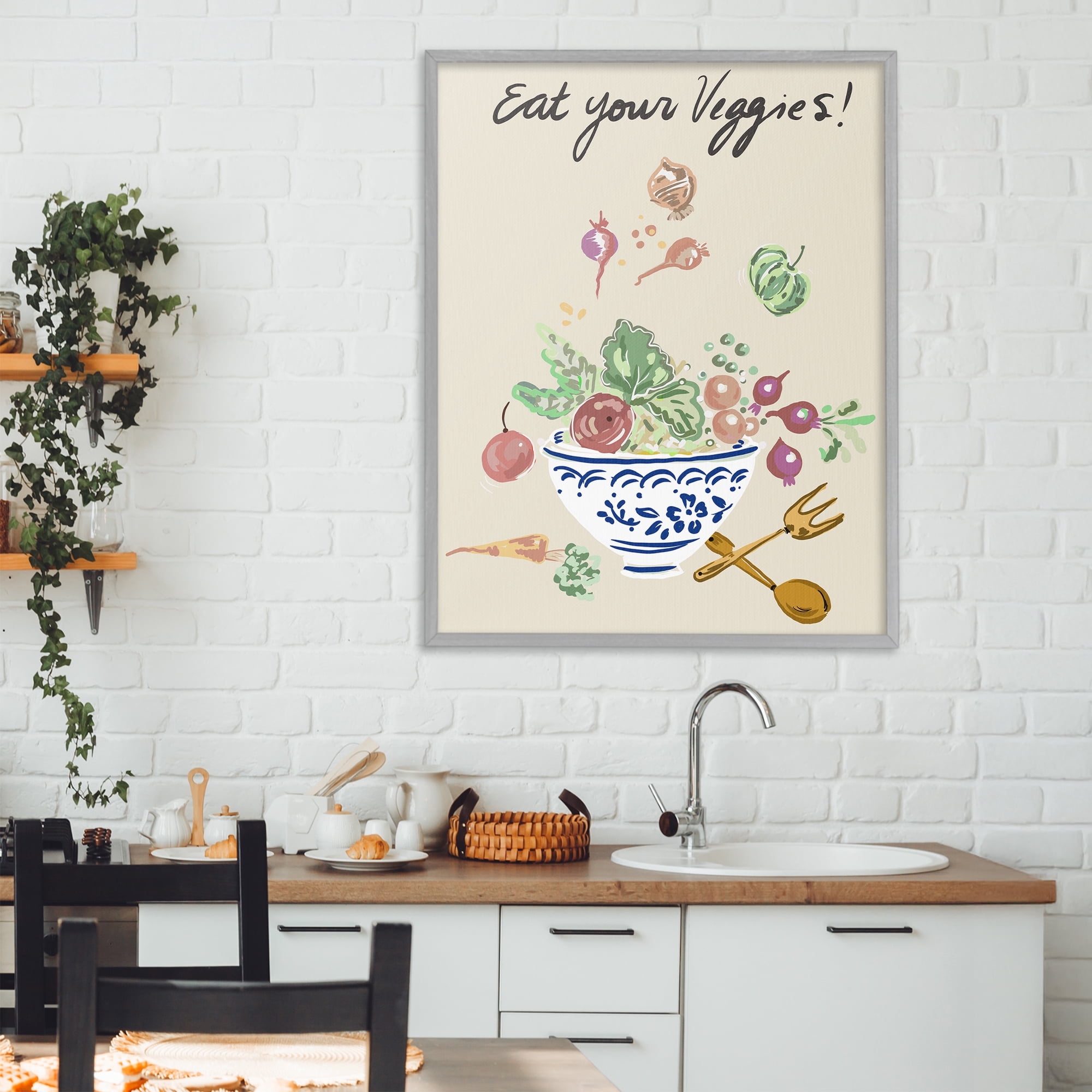 Stupell Industries Eat Your Veggies Bowl Gray Framed Giclee Art, design by Ani Del Sol