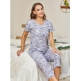 thumbnail image 4 of Women's Cotton Pajama Sets 2 Piece - Short Sleeve Cartoon Print Top with Capri Pants Sleepwear Lounge Set Pink Cup M, 4 of 5