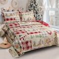 thumbnail image 5 of Green Essen Christmas Quilt Set Twin Size 3pc Reversible Rustic Quilt Cabin Bedspreads Reindeer Bells Coverlet Lightweight Bed Cover with 2 Pillowcases, 5 of 8