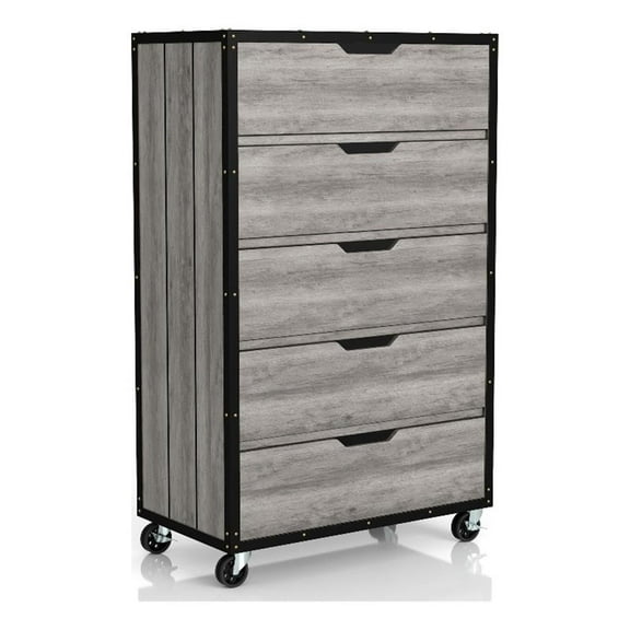 Pemberly Row Modern Wood 5-Drawer Dresser in Vintage Gray Oak