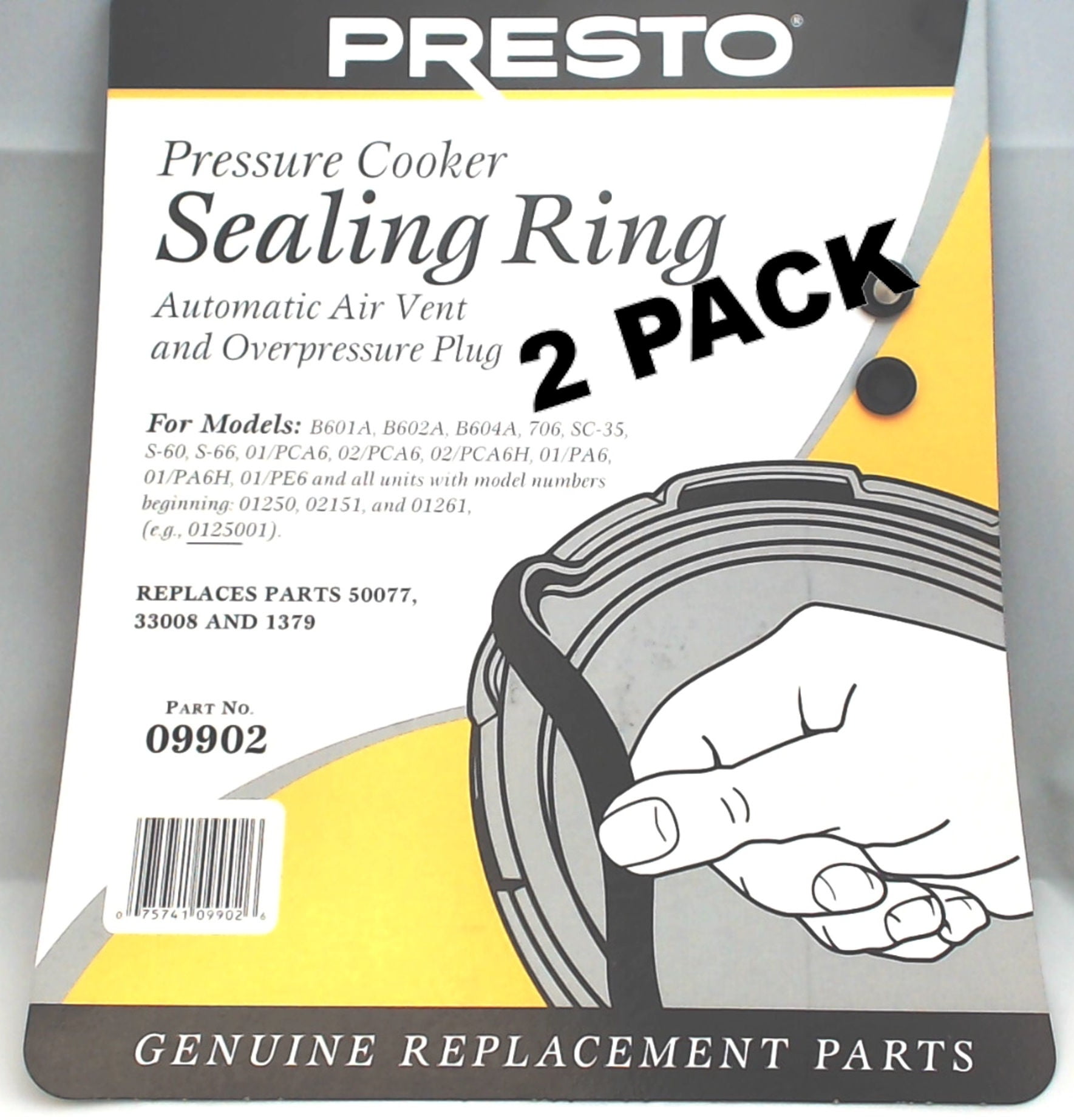 2 Pk, Presto Pressure Cooker Sealing Ring Gasket For 6 Qt, 09902