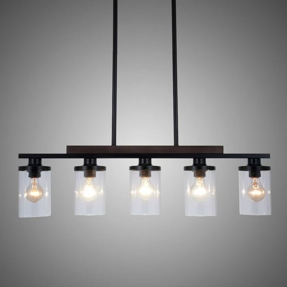 AFANQI 5 Light Black Kitchen Island Pendant, Modern Dining Room Linear Light Fixture, 31" Black Pendant with Clear Glass Shade