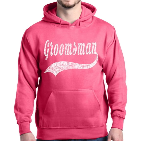 Shop4Ever Men's Groomsman Baseball Wedding Hooded Sweatshirt Hoodie Large Heliconia Pink