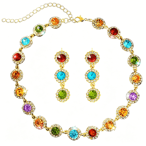 DESIGNICE Colorful Crystal Choker Necklace Sparkly Rhinestone Chokers Necklaces Gold Chain Party Prom Neck Jewelry for Women Costume Jewelry Sets for Women