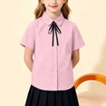 thumbnail image 3 of Fancifize Lapel Button Shirts for Girls Casual Short Sleeve School Uniform Blouses with Tie Kids Preppy Look Tops, 3 of 6