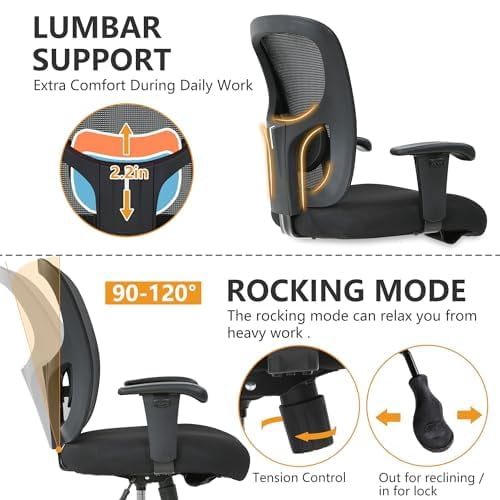 PayLessHere 500lb Capacity Mesh Office Chair, Ergonomic Swivel Desk Chair with Lumbar Support for Adults, Black