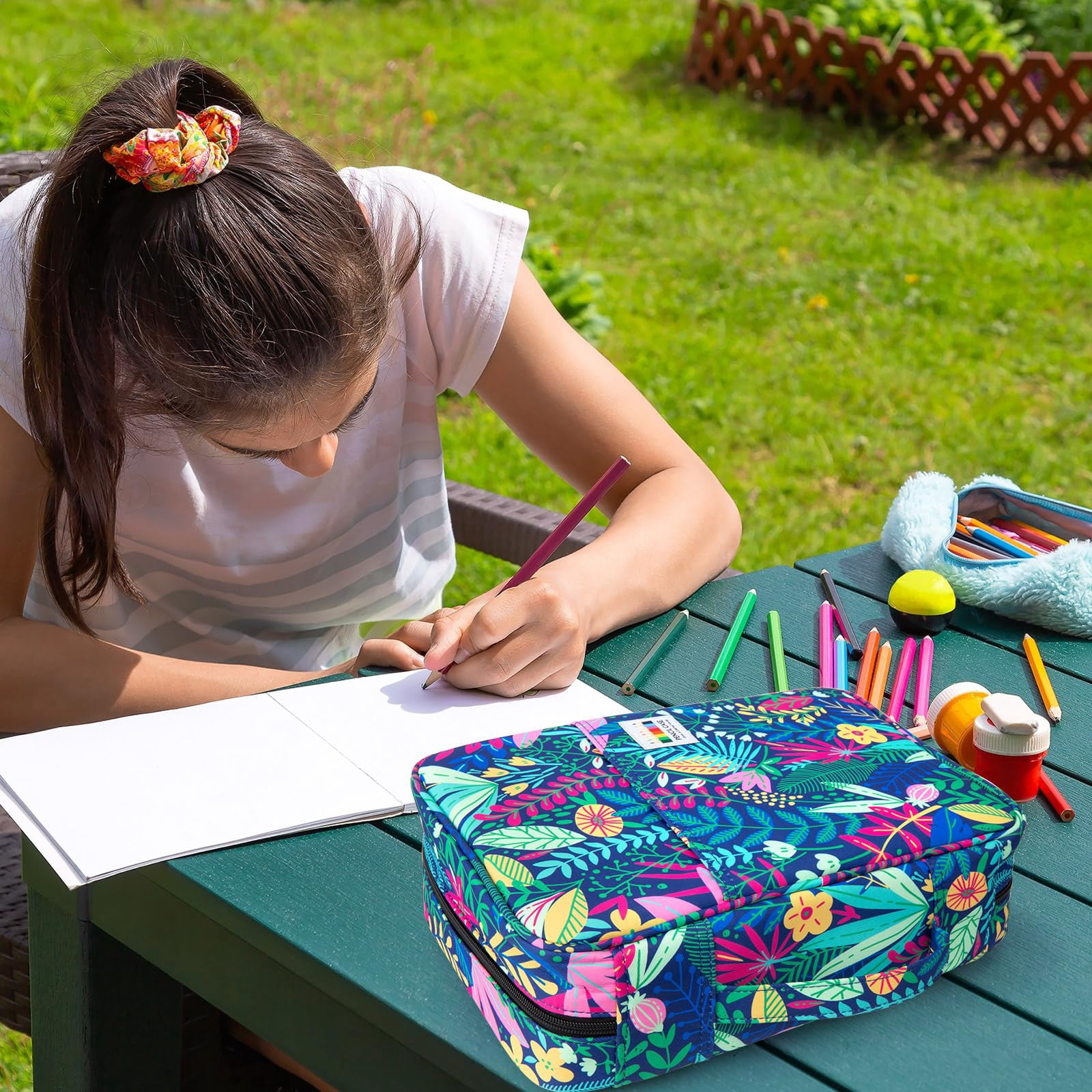 YOUSHARES 300 Slots Color Pencil Case - Pen Case Organizer with Handy Wrap & Zipper, Multilayer Holder for Prismacolor Colored Pencils & Gel Pen (Rainforest)