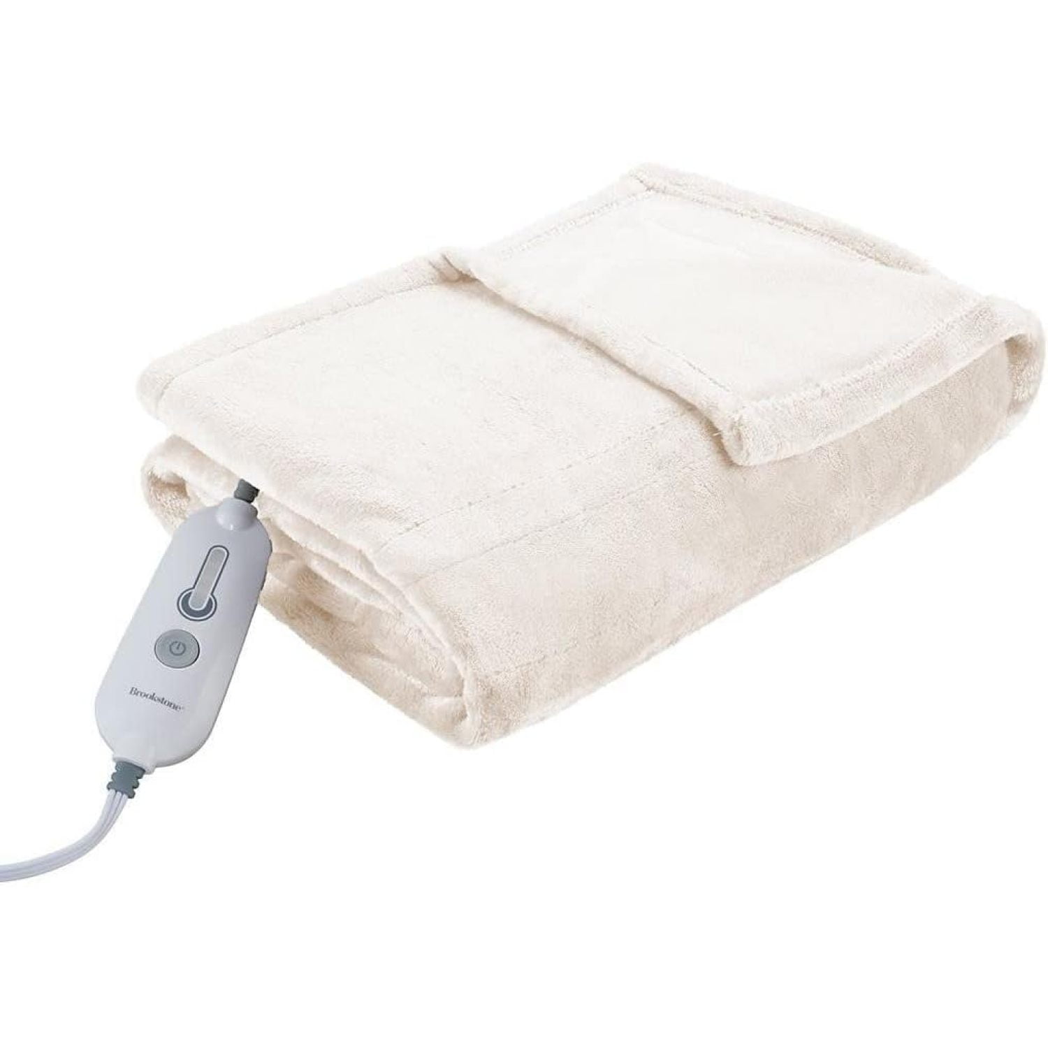 Brookstone NAP Heated Plush Throw Blanket Soft 4 Heat Settings Cream