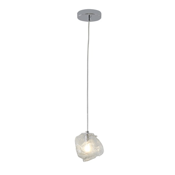 Bethel CLEAR DISTORTED GLASS SINGLE PENDANT LIGHT WITH CHROME HARDWARE
