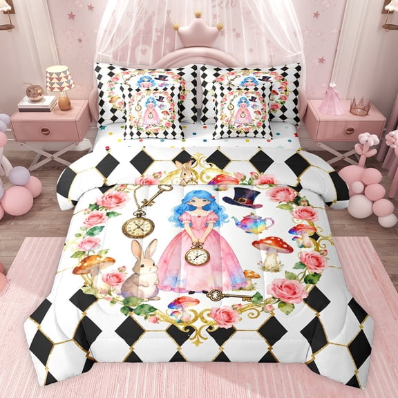 Castle Fairy 7-Piece Twin Princess Hat Bedding Set, Playing Cards Floral Bedding