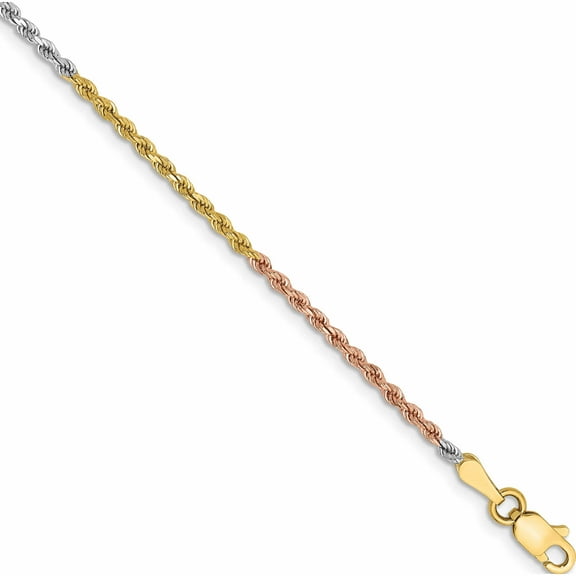 14K Tri-Color 1.75mm D/C Rope Chain (7 X 1.75) Made In Peru 014tc-7