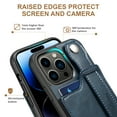 thumbnail image 2 of Feishell for iPhone 12 Pro/12 Wallet Case with Card Credit Slot, Hand Wrist Strap Loop Holder Kickstand, Ring Holder PU Leather Camera Protection Shockproof Solid Color Cover, Blue, 2 of 9