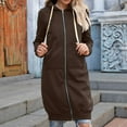 thumbnail image 2 of Lovskoo 2024 Women's Full Zip Sweatshirt Fleece Jacket Casual Solid Color Long Sleeve Cardigan Hooded Mid-Length Coat Coffee, 2 of 8