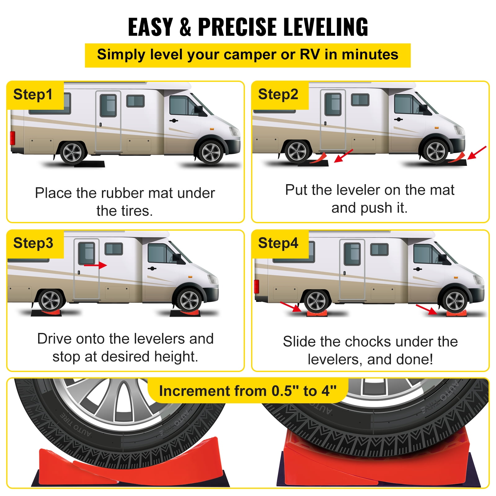 Faster Camper Leveling Than RV Leveling Blocks - Two Chocks Eazy2hD Camper Leveler Kit 2 Pacs Precise RV Leveler System and Two Rubber Grip Mats Includes Two Curved Levelers Blue + Black 