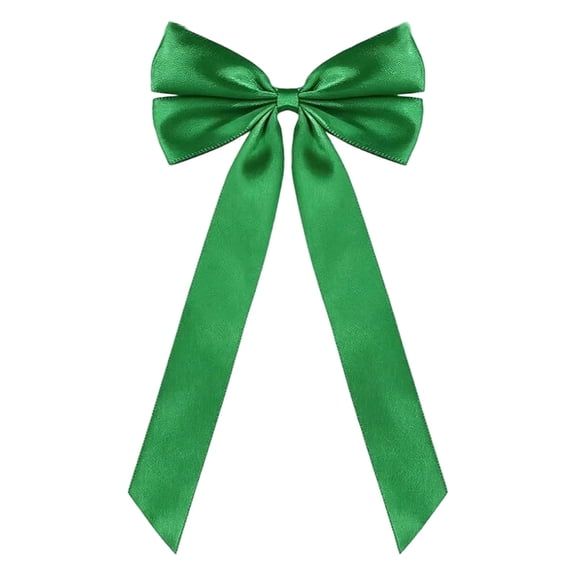 Satin Christmas Pre-Tied Bow, Green Polyester Ribbon Ornament for Tree Wreath and Holiday Craft Decor, 1PC (Green)
