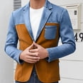 thumbnail image 2 of PBFRDSJ Men's Color Block Denim Patchwork Blazer Casual Sport Golf Coat Notched Lapel Two Button Slim Fit Blazer Jacket, 2 of 6