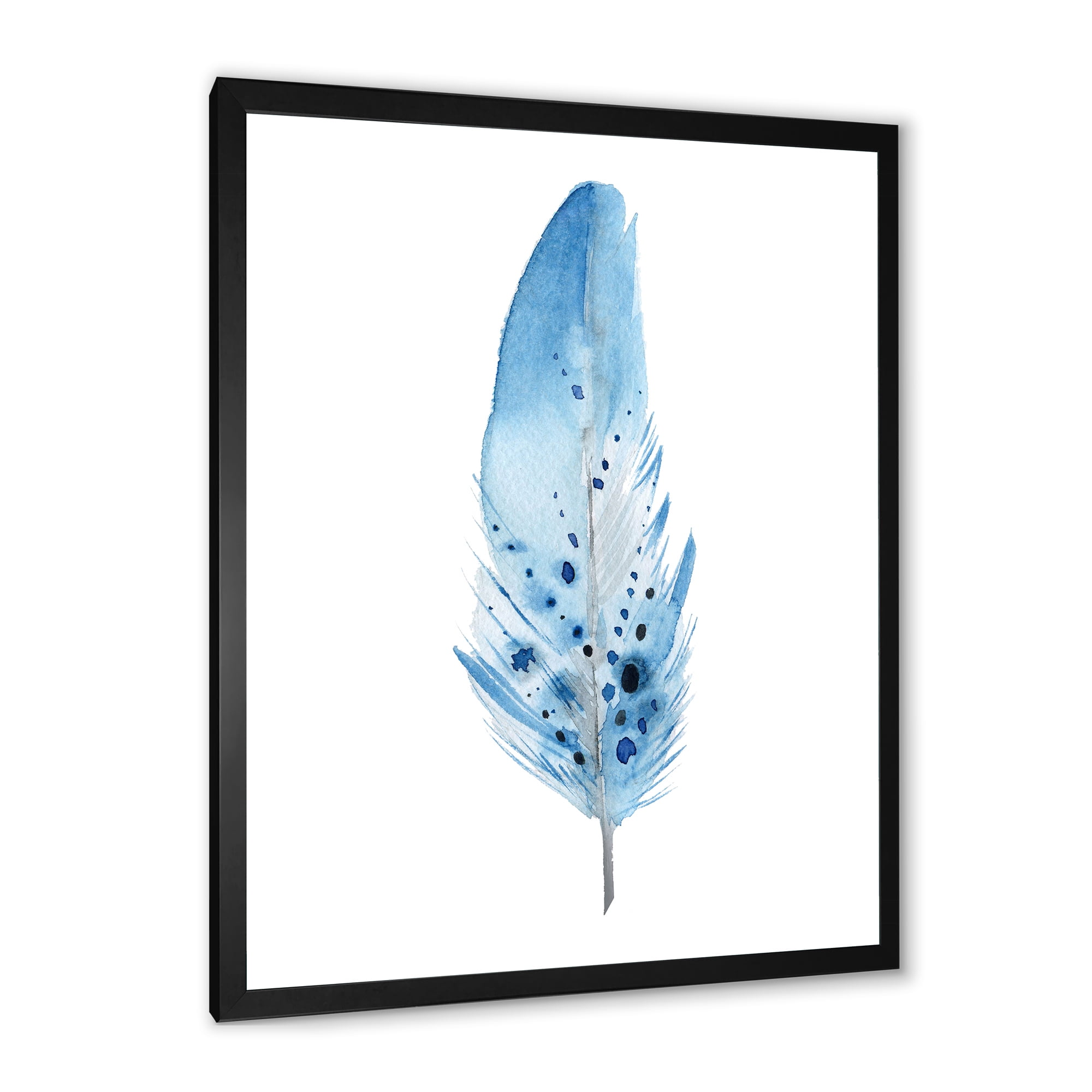 Designart 'Abstract Blue Boho Feathers' Bohemian & Eclectic Framed Art Print