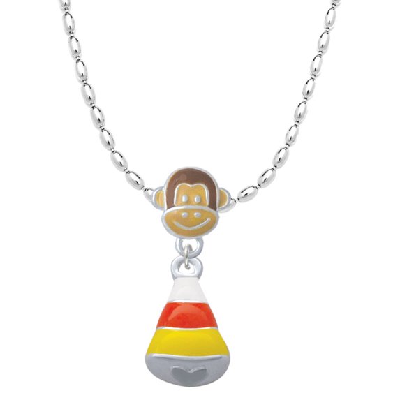 Delight Jewelry Silvertone 3-D Enamel Candy Corn Mia Monkey Charm Necklace
