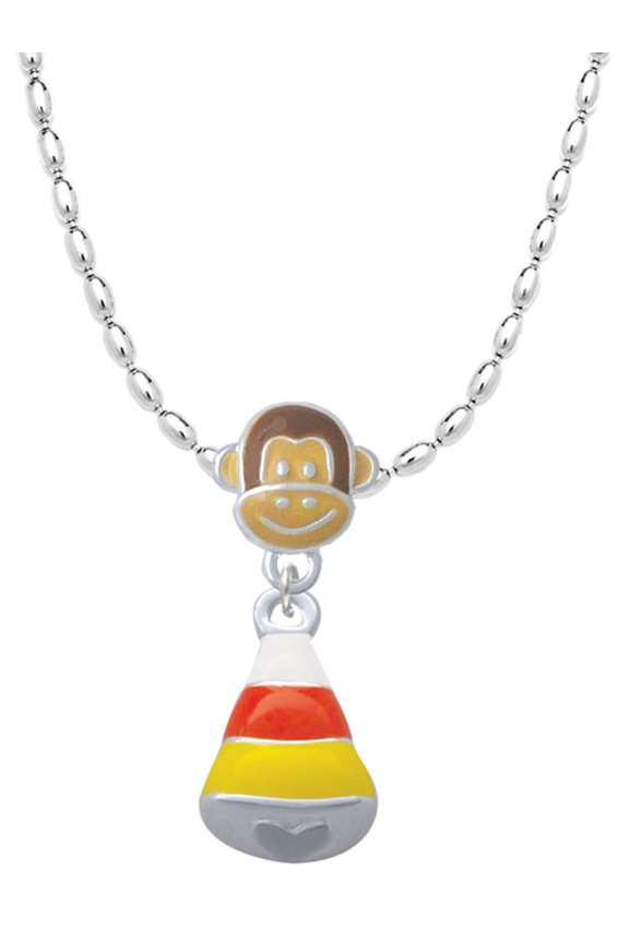 Silvertone 3-D Enamel Candy Corn Mia Monkey Charm Necklace