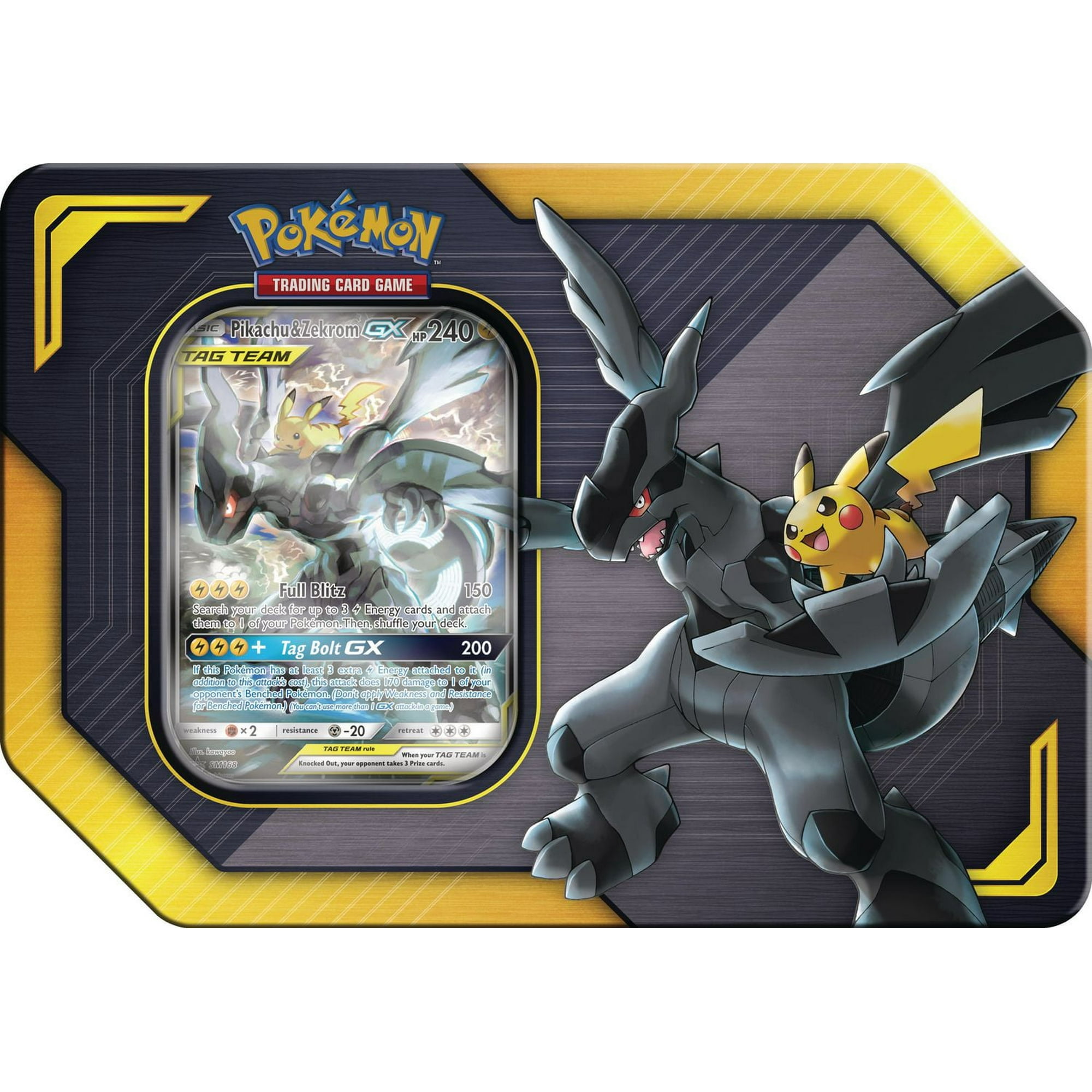 Pokemon Tag Team Tin Pikachu & Zekrom- TCG: Sun & Moon- Contains 4