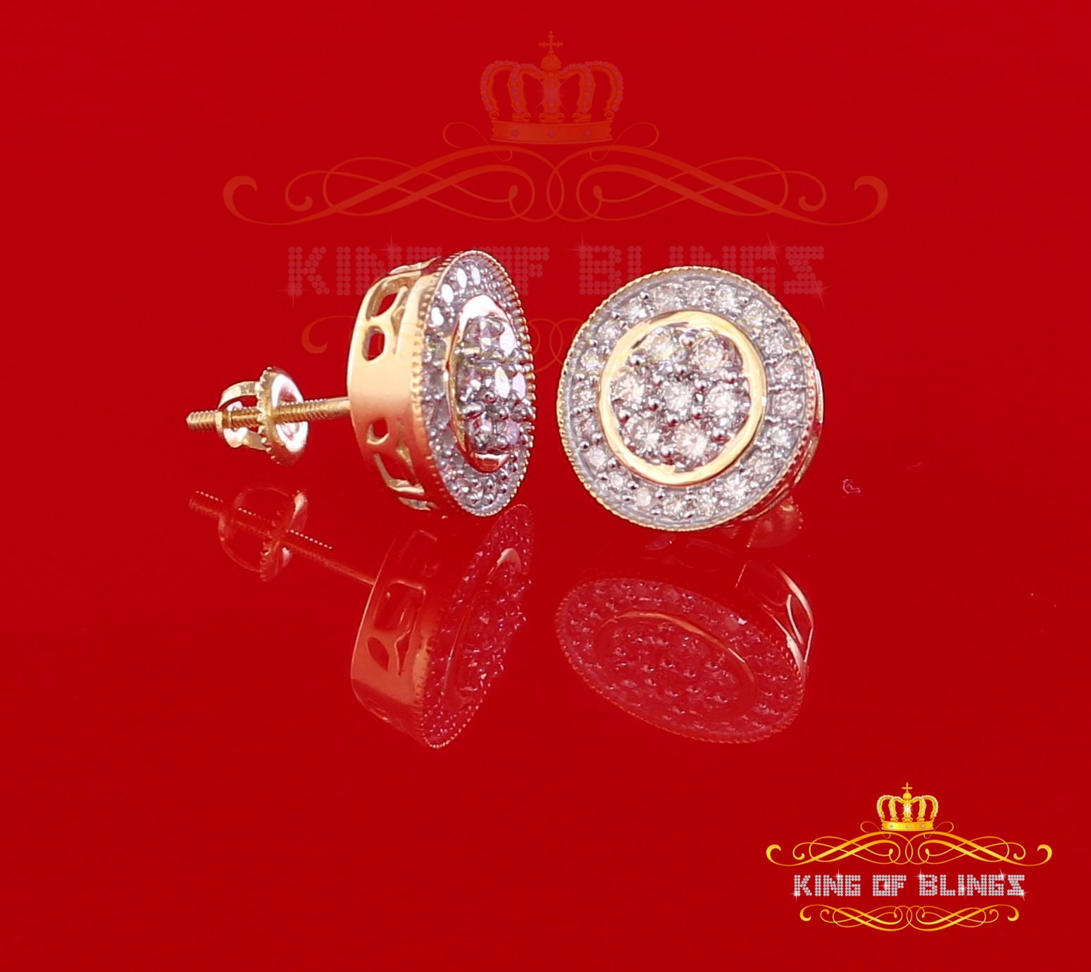 King of Bling's 10K Real Yellow Gold Real Diamond 1.05CT Men's/Women's Stud Round Earring