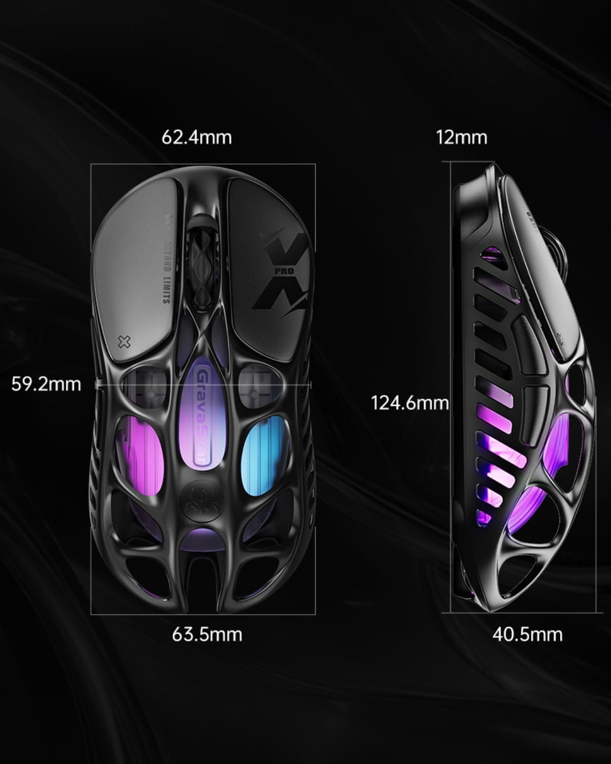 GravaStar Mercury X Pro 8KHz Wireless Gaming Mouse - PAW3950 Sensor, 32,000 DPI, 49g Lightweight Magnesium Alloy Hollow Design, Tri-Mode, 110Hr Battery, RGB Lighting-Galaxy Black