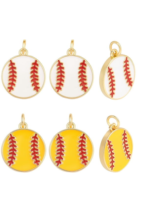 1 Box 10Pcs Sports Charms 18K Gold Plated Brass White Yellow Enamel Baseball Charms Ball Game Pendants for Jewelry Making Bracelet Necklace Earrings